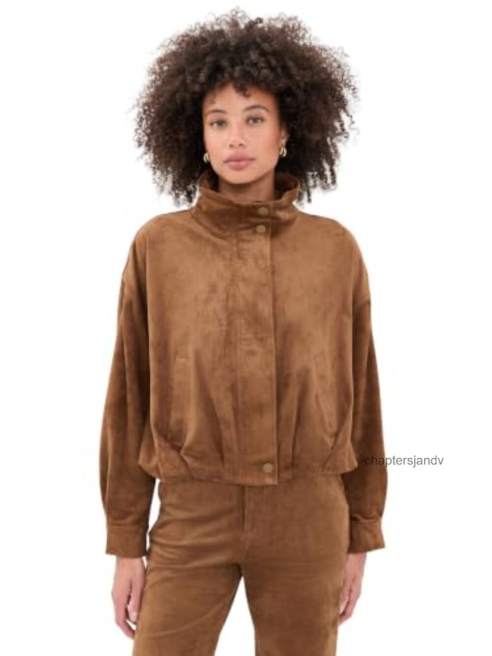 Faux Suede Bubble Hem Jacket Snap Cuffs Casual Fall Outerwear